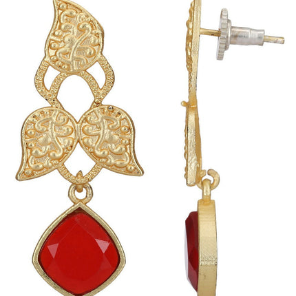 Joban Fashion Women Red Stone Matte Gold Earrings
