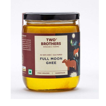 Two Brothers Organic Farms A2 Gir Cow Cultured Full Moon Ghee | Full Moon Cultured Cow Desi Ghee | Curd-Churned Bilona Ghee | Grass-Fed A2 Gir Cow Ghee