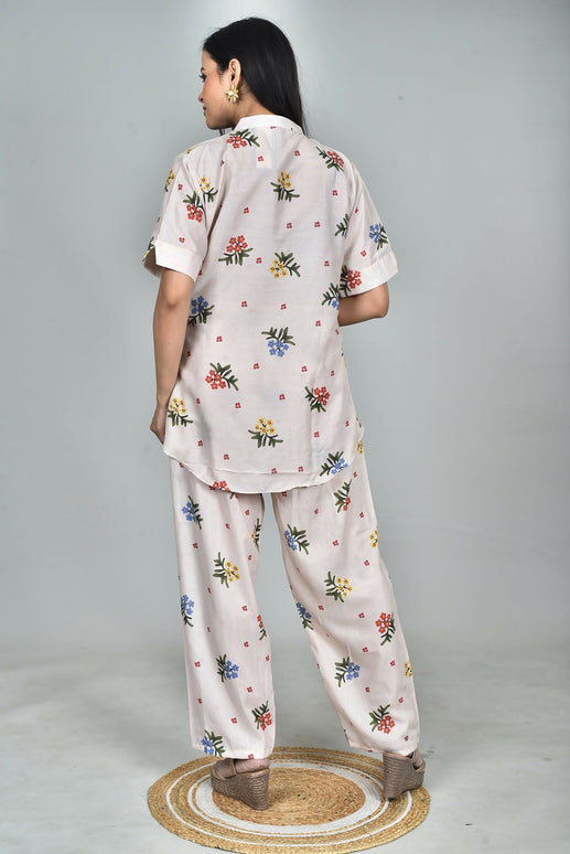 Morchari Digital Print Semi Muslin Co-Ord Set Top & Trouser-Multicolor