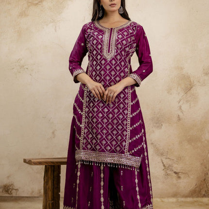 Lehenga Mart Designer Sharara Suit For Women or Girls - Wine