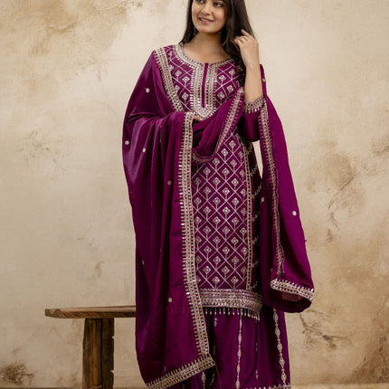 Lehenga Mart Designer Sharara Suit For Women or Girls - Wine