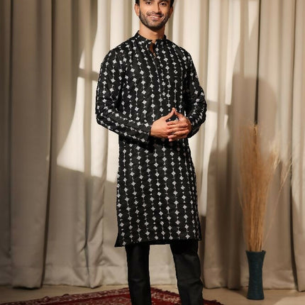 Black Viscose Designer Embroidery Work Kurta Set - Mahotsav