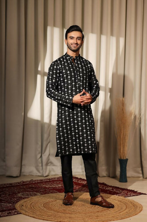 Black Viscose Designer Embroidery Work Kurta Set - Mahotsav