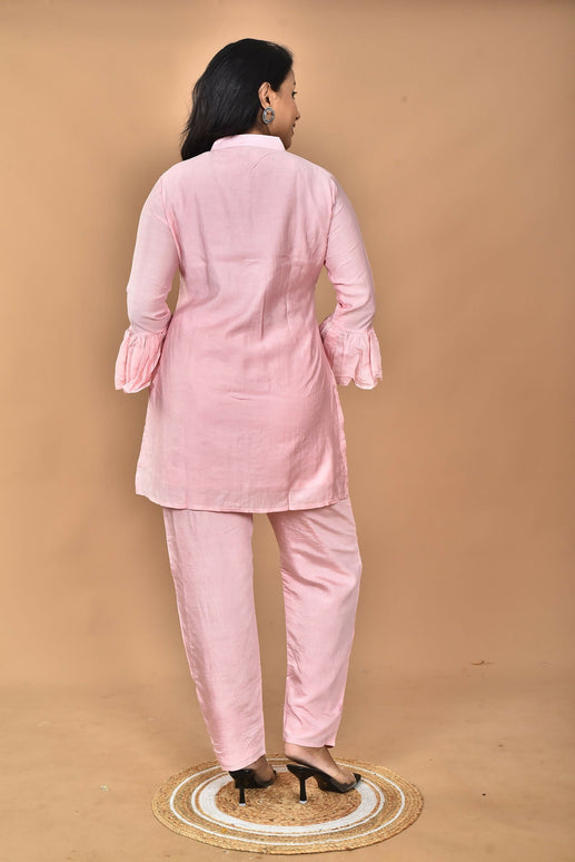 Morchari Women Hand Embroidery Co-Ords-Pink