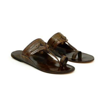 Stepsoft Men'S Dark Brown Kolhapuri Chappal | Handcrafted Leather Ethnic Slippers
