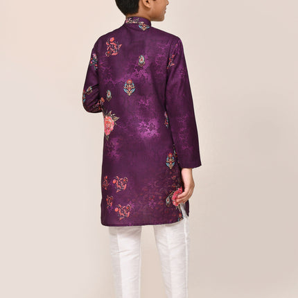Joban Fashion Art Silk Purple Kurta With Straight Fit Pant
