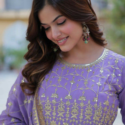 Aastha Fashion Purple Star Georgette Embroidery Party Wear Designer Gown