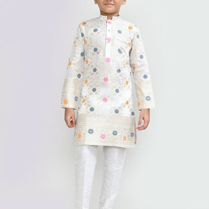 Joban Fashion Silk Off White Kurta With Straight Fit Pant