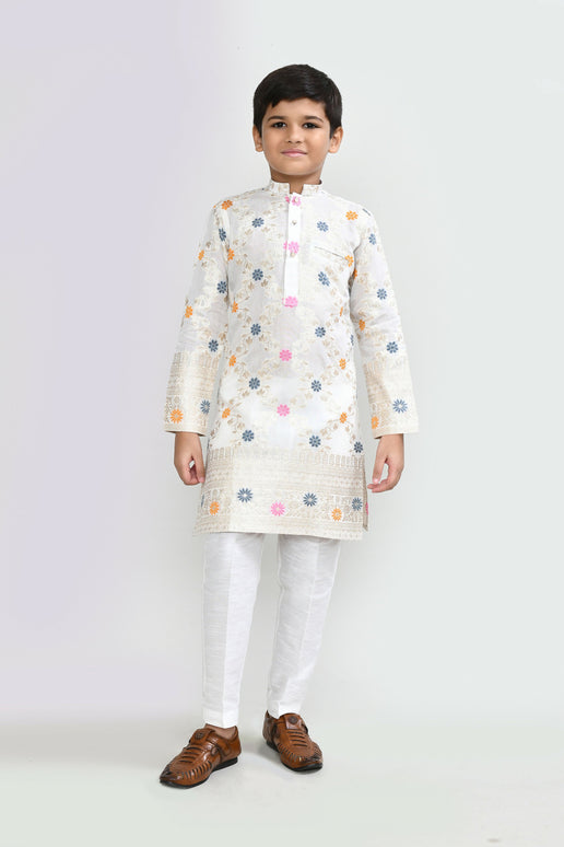 Joban Fashion Silk Off White Kurta With Straight Fit Pant