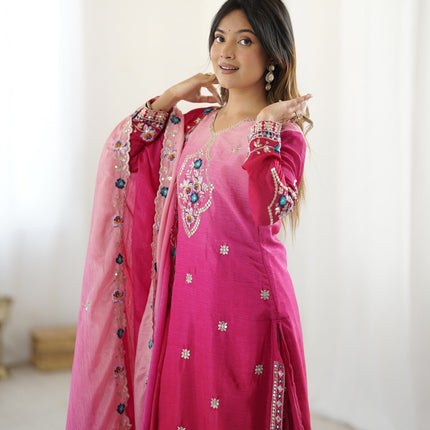 Lehenga Mart Designer Chinon Sharara Suit Dupatta for Women - pink