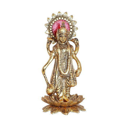 Kridaykraft Gold-Polished Narayan/Vishnu Standing On Lotus Metal Statue