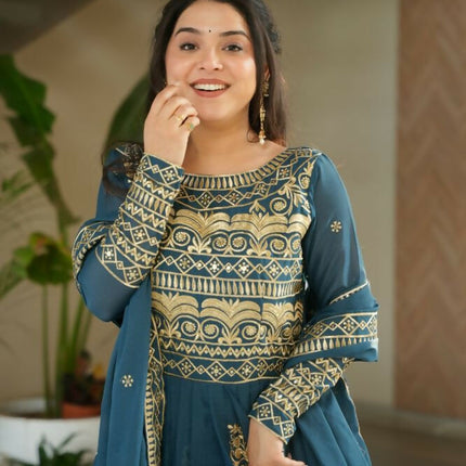 Aastha Fashion Rama Chinnon Sequins-Multi & Beads Embroidered Work Party Wear Designer Gown