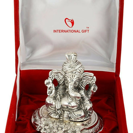 International Gift Silver Plated Pagdi Ganesh God Idol