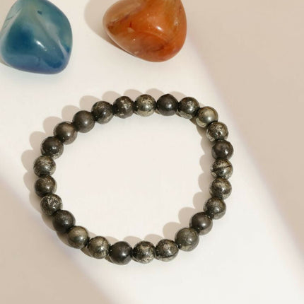 Pyrite Metal Black Round Elastic Bracelet - Ruby Raang