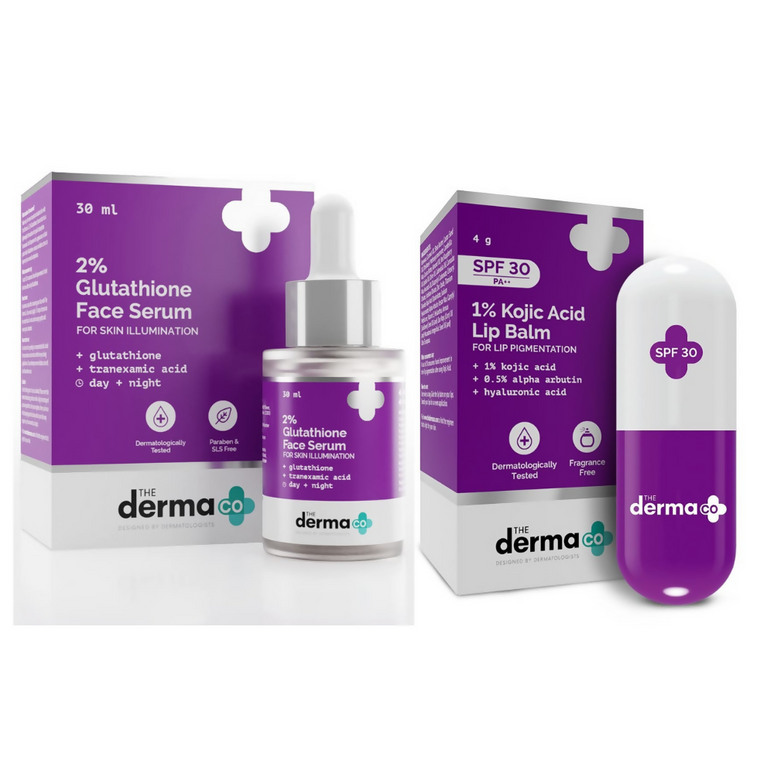 The Derma Co 1% Kojic Acid Lip Balm & 2% Glutathione Face Serum Combo