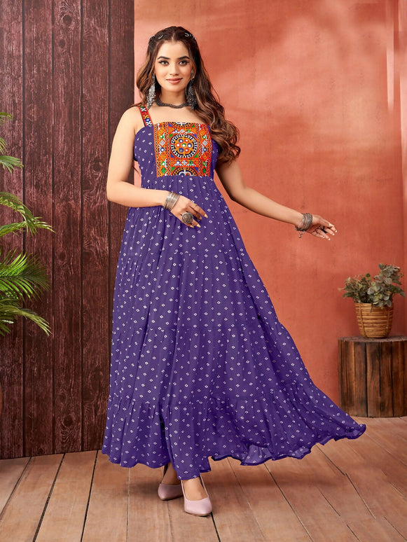 Aastha Fashion Purple Faux Blooming Georgette Glamorous Festival Wear Designer Navratri Gown Collection