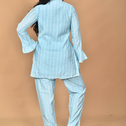 Morchari Women And Hand Embroidery Co-Ords-Sky Blue
