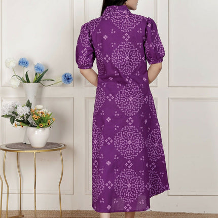 Miravan Womens Purple Bandhani Printed A-Line Maxi Dress