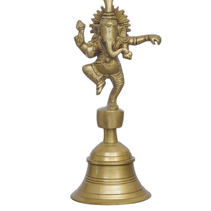 eCraftIndia Golden Brass Dancing Ganesha Idol Wall Hanging Bell With Chain