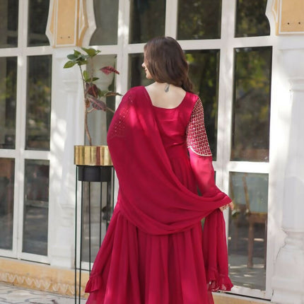 Aastha Fashion Pink Faux Blooming Embroidery Work Party Wear Designer Gown