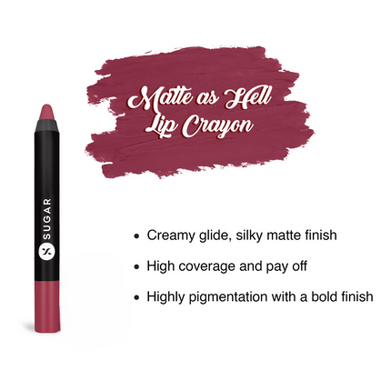Sugar Cosmetics Matte as Hell Lip Crayon Lasts upto 8hrs, Water Resistent Lipstick for Women - 28 Honey Rider