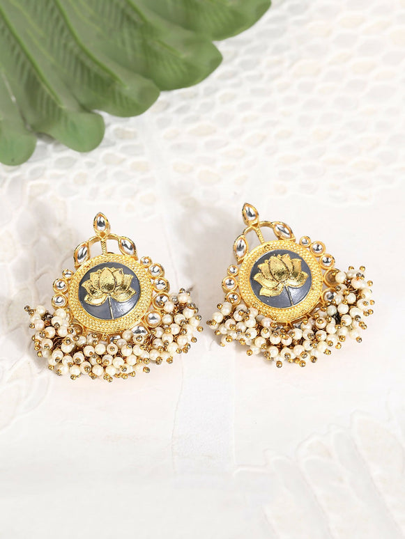 Joban Fashion Women Lotus Style Matte Gold Earrings