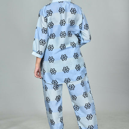 Morchari Digital Print Semi Muslin Co-Ord Set Top & Trouser-Multicolor
