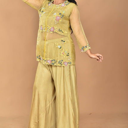 Morchari Women And Hand Embroidery Palazzo Set-Mustard