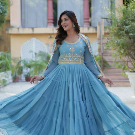 Aastha Fashion Sky Star Georgette Embroidery Party Wear Designer Gown