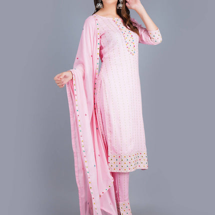 Shehnaai Pink With Gold Dot Print Suit