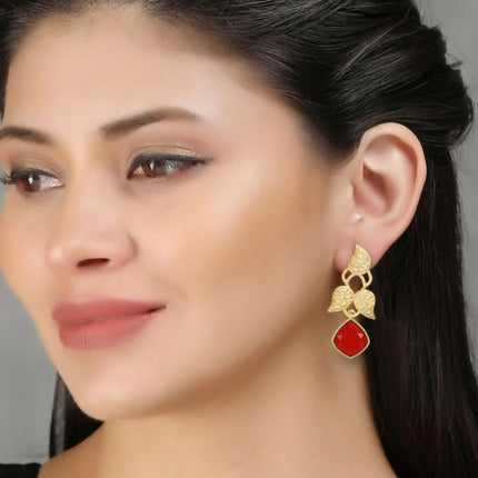 Joban Fashion Women Red Stone Matte Gold Earrings
