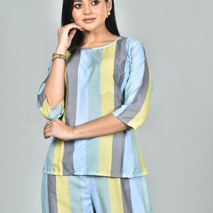 Morchari Digital Print Semi Muslin Co-Ord Set Top & Trouser-Multicolor