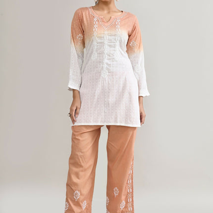 Joban Fashion Womens Cotton ChikanKari Brown Cord set