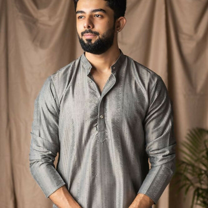 Grey Rayon Thread Embroidery Work Kurta Set - Mahotsav