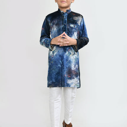 Joban Fashion Velvet Teal Blue Kurta With Straight Fit Pant