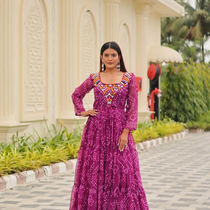 Aastha Fashion Magenta Faux Georgette Navratri Designer Gown Collection