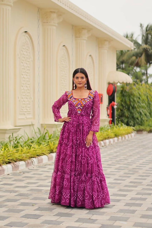 Aastha Fashion Magenta Faux Georgette Navratri Designer Gown Collection