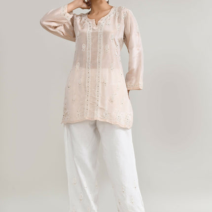 Joban Fashion Womens Cotton ChikanKari Baby Pink Cord set