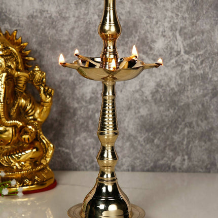 CraftVatika Gold-Toned Brass Kerala Diya Oil Lamp Stand
