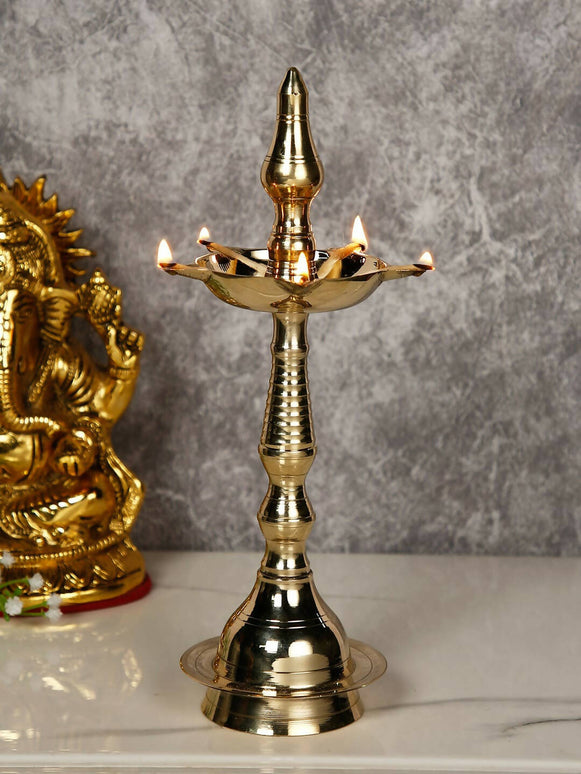 CraftVatika Gold-Toned Brass Kerala Diya Oil Lamp Stand