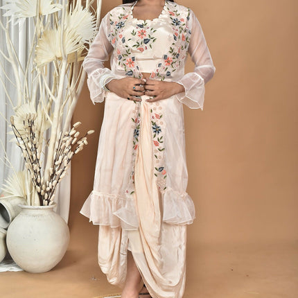 Morchari Women Hand Embroidery Crop Top-Light Peach