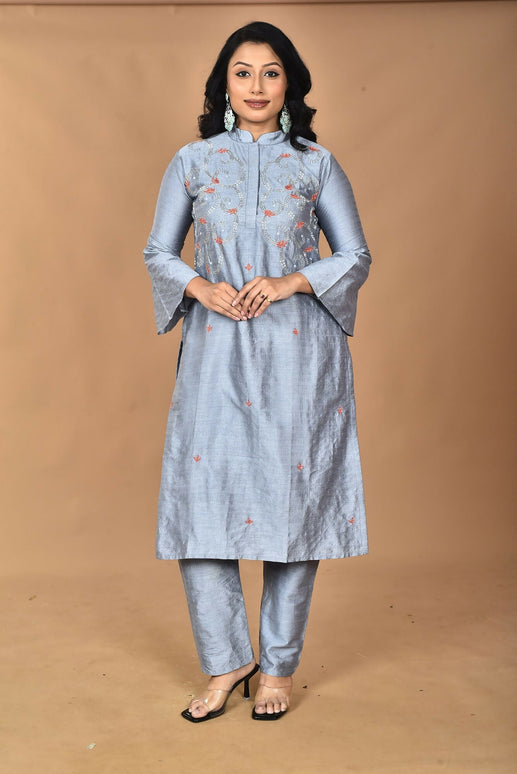 Morchari Women And Hand Embroidery Co-Ord Set-Grey