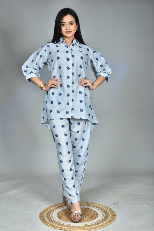 Morchari Digital Print Semi Muslin Co-Ord Set Top & Trouser-Multicolor