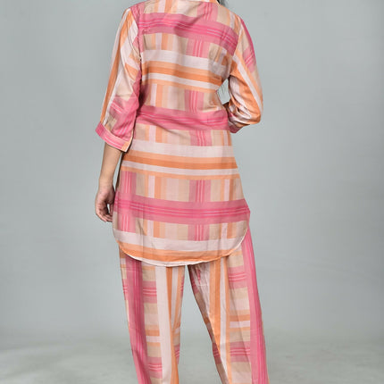 Morchari Digital Print Semi Muslin Co-Ord Set Top & Trouser-Multicolor