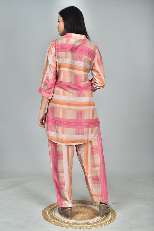 Morchari Digital Print Semi Muslin Co-Ord Set Top & Trouser-Multicolor