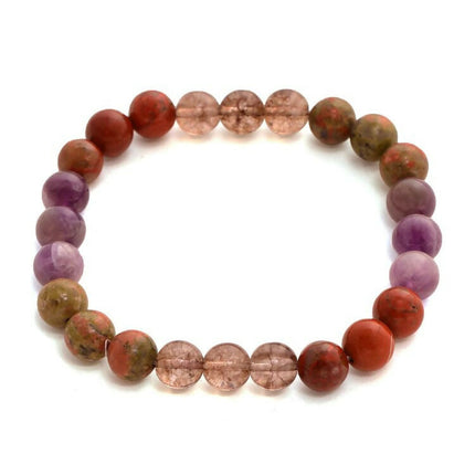 Red Carnelian, Lapis Lazuli, Amethyst and Green Avanturine Multicoloured Cyrstal Beads bracelet - Ruby Raang