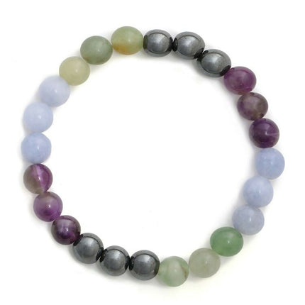 Red Carnelian, Amathyst Multicoloured Brown and Black Round crystal Beads Elastic Bracelet - Ruby Raang