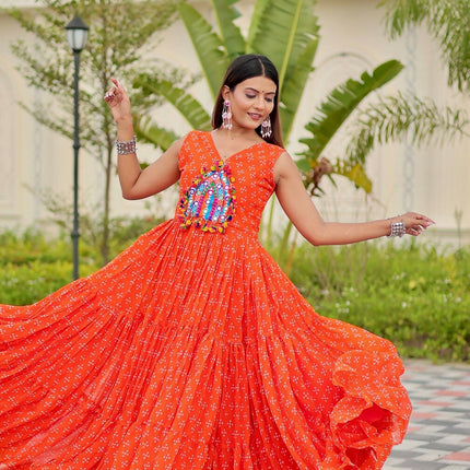 Aastha Fashion Orange Faux Georgette Party Wear Designer Gown Collection