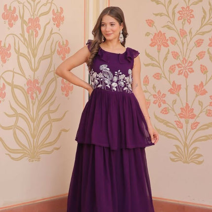 Aastha Fashion Purple Faux Blooming Beads Embroidered work Party Wear Designer Gown