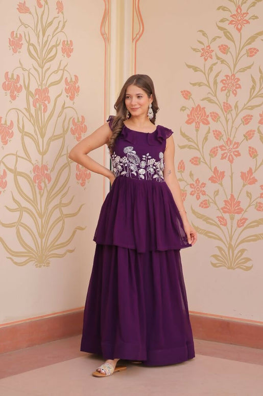 Aastha Fashion Purple Faux Blooming Beads Embroidered work Party Wear Designer Gown